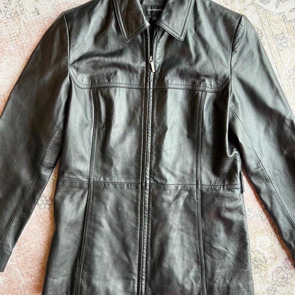 Genuine Leather Zip-Front Jacket - Black